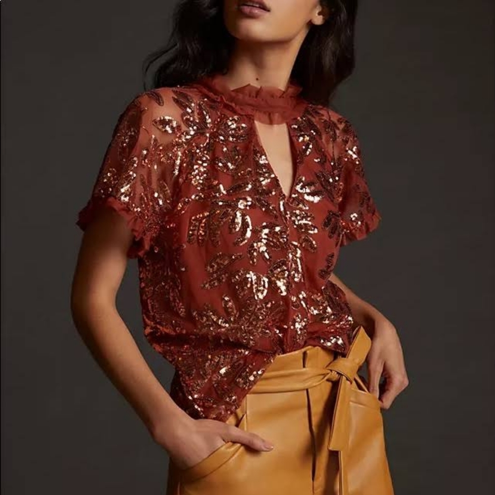 Anthropologie Sequin Floral Top